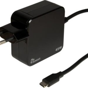 Inter-Tech Argus PD-2045 | Universele USB-C Oplader 45W | Zwart | Met Geïntegreerde Kabel