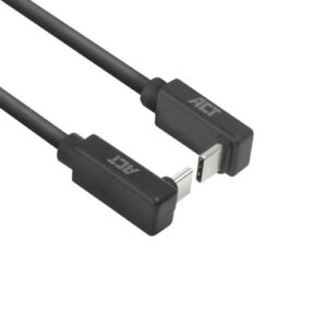 ACT AC7477 | USB 3.2 Gen 2 Kabel | USB-C (haaks boven/beneden) naar USB-C (haaks boven/beneden) | 60W | 10Gbps | 1m | Zwart
