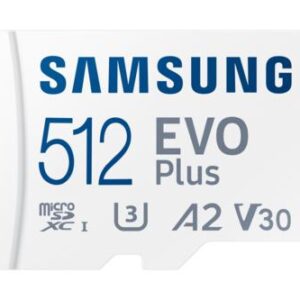 Samsung EVO Plus | MicroSDXC | 512GB | Class 10 | UHS-I U3 | V30 | A2 | Tot 160MB/s | Inclusief adapter
